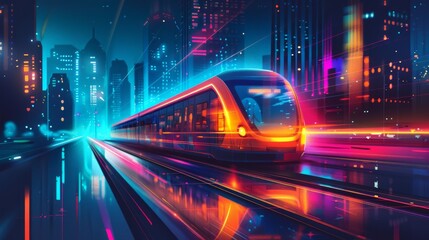 Fototapeta premium High-speed train in a vibrant futuristic city