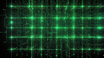 Obraz premium Green glowing grid with lines and dots