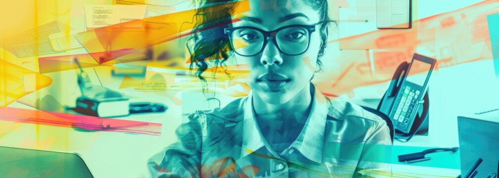 Close-up of a serious female software developer wearing glasses and working on a project.
