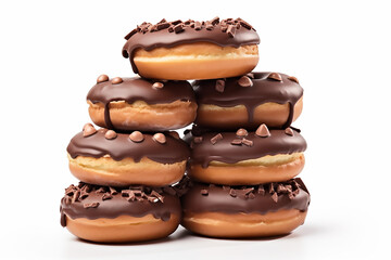Stack of donuts with chocolate icing isolated on white Background