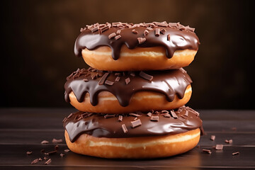 Stack of donuts with chocolate icing isolated on white Background