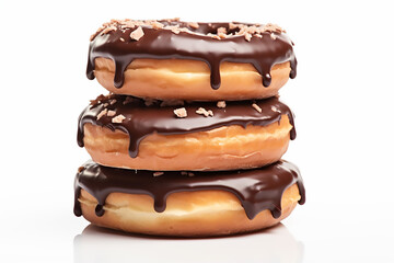 Stack of donuts with chocolate icing isolated on white Background