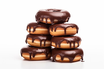 Stack of donuts with chocolate icing isolated on white Background