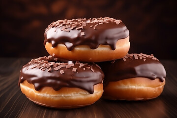 Stack of donuts with chocolate icing isolated on white Background