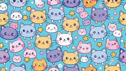 Obraz premium Printseamless pattern of a cute cat on diferent style and colors