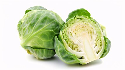 Brussels sprouts are a type of cabbage - Brassica oleracea - that can be cooked, eaten, or added to dishes, isolated on a white background.