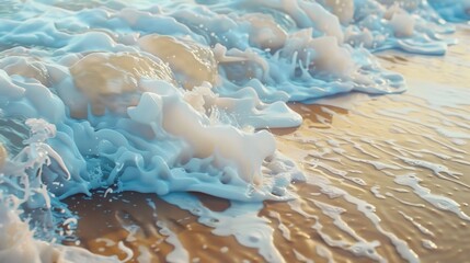 Obraz premium Close-up shot of gentle waves forming and breaking softly on a quiet beach. Tranquil seaside concept