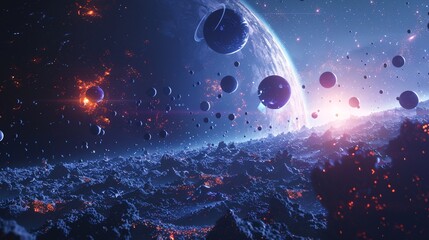 Creation of a solar system, 3D digital graphic