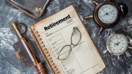 Planning for the Future: Open Notebook with "Retirement Goals" Written on Top and Checklist of Retirement Aspirations