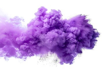 Fototapeta premium Explosion of purple smoke powder isolated on a white backdrop. Generative Ai