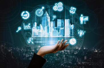 KPI Key Performance Indicator for Business Concept - Modern graphic interface showing symbols of...