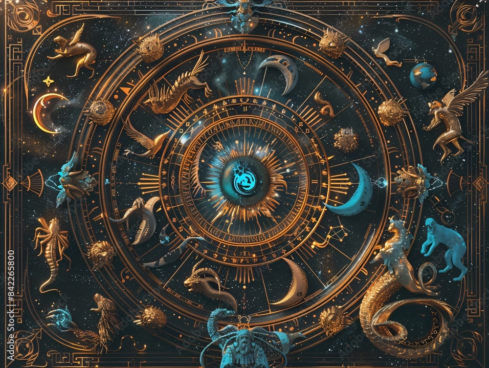 Poster zodiac signs in a line art style with space for text in an editorial layout