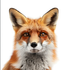 Fototapeta premium Close-up portrait of a red fox, capturing its vivid orange fur and penetrating gaze, evoking a sense of wild elegance.