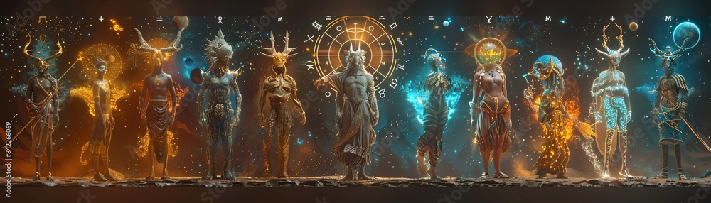 Poster digital art of zodiac signs with a text placeholder in an editorial design