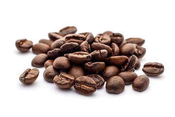 Coffee beans on a white backdrop, isolated. Generative Ai