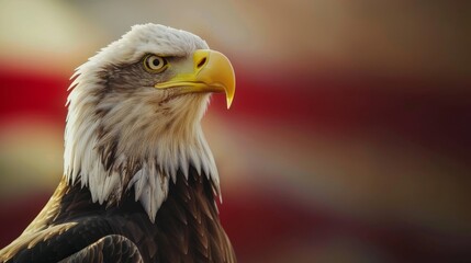 Fototapeta premium Bald eagle and American flag, Symbol of American freedom and patriotism. Celebrate American pride with a majestic eagle and flag.
