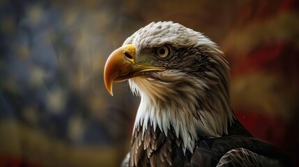 Obraz premium Bald eagle and American flag, Symbol of American freedom and patriotism. Celebrate American pride with a majestic eagle and flag.