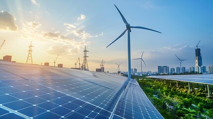 solar cell plant and wind generators in urban area connected to smart gridEnergy supplywind turbineeolic turbinedistribution of energyPowerplantenergy transmissionhigh voltage supply c : Generative AI