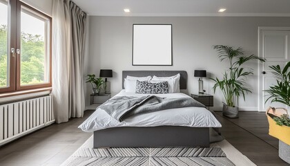 Sleek Simplicity: Frame Mockup in Modern Bedroom Setting