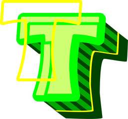 3D Futuristic Neon Letter Alphabet Vector Element T