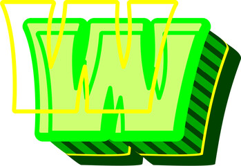 3D Futuristic Neon Letter Alphabet Vector Element W
