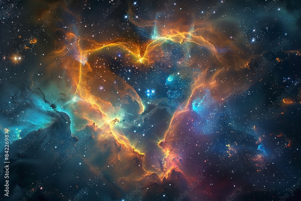 Poster heart nebula in space against a colorful backdrop. generative ai