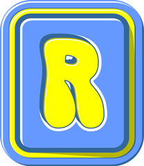 Square Button Letter Alphabet Vector Element R