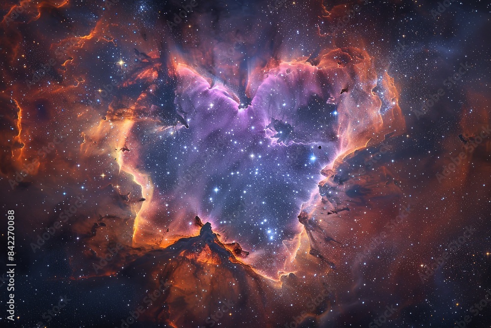 Poster heart nebula in space against a colorful backdrop. generative ai