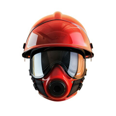 Red firefighter helmet with gas mask on transparent background clipart

