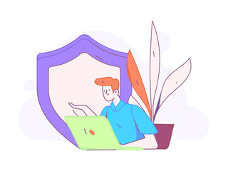 Business network security character flat vector concept operation hand drawn illustration
