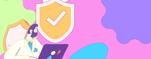 Business network security character flat vector concept operation hand drawn illustration
