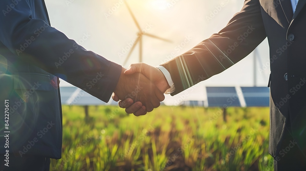 Aufkleber electrical engineer technician and ceo executive business people making handshake after meeting clea