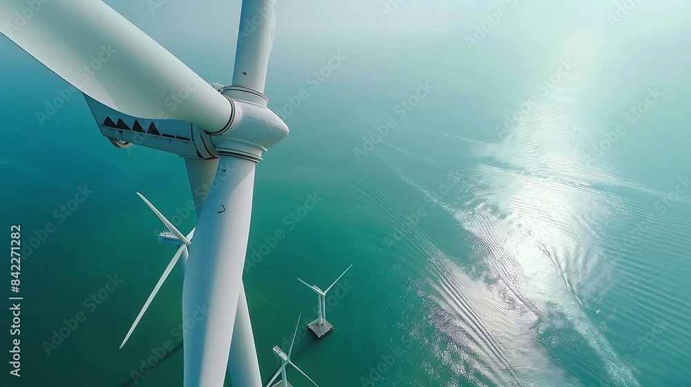 Aufkleber windmill turbines at sea generate green energy in the netherlands drone view at windmill park : gene