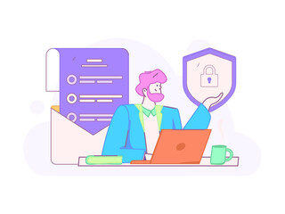 Business network security character flat vector concept operation hand drawn illustration
