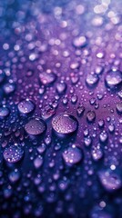 Serene Elegance, Illuminated Purple Rain Drops on Grey Canvas