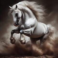 This beautiful horse is jumping and jumping with dust visible,Beautiful Horse Jumping with Dust.
