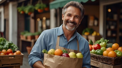 Obraz premium person with fruits and vegetables in the store