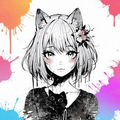 Fototapeta premium Cute anime neko girl