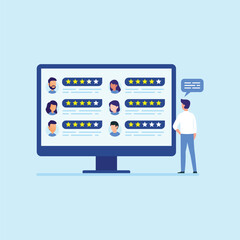 Employee performance review and evaluation. Employee assessment, Boss giving point to star rating of each employee performance