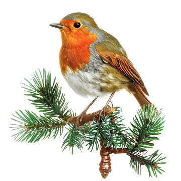 robin perched on branch, white background clip art preview