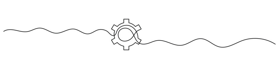 gears cogwheel continuous one line drawing.  One line drawing white background. Vector illustration. Single line gear icon.minimalism mechanical engineering concept thin line