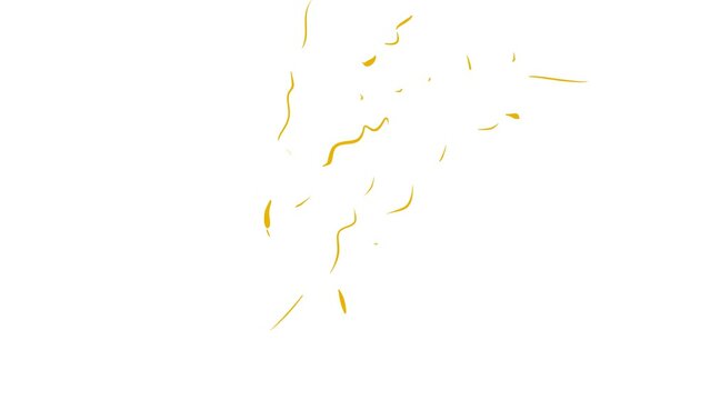 Animation of yellow and red lightning appearing. One of the electrical discharges explodes, breaking up into sparks.