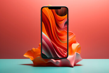 Phone with colorful background and red background with blue bottom.