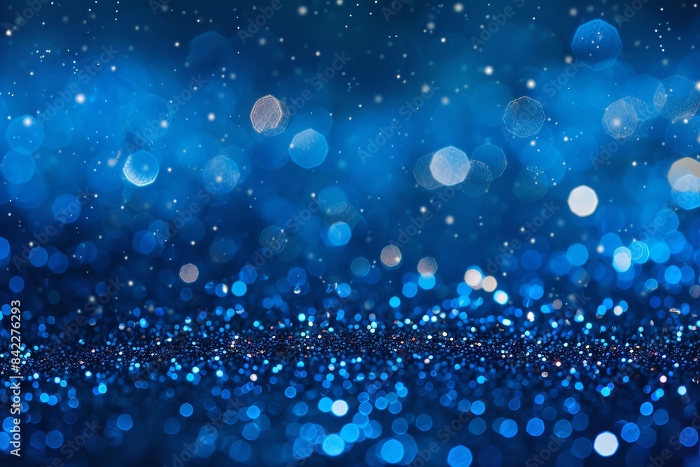 Poster blue glitter with bokeh effect and light effects. generative ai