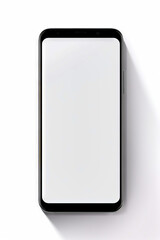 Mirror is hanging on wall with black frame and white background.
