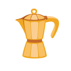 Cartoon geyser coffee maker isolated on white background .Card with moka pot in beige and brown colors.Espresso machine icon in flat style.Vector graphic design for use in banner template,sticker.
