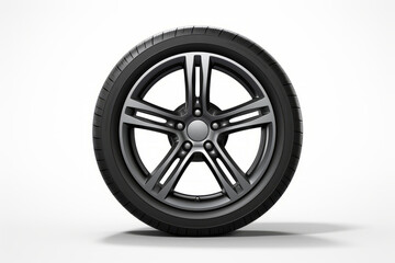 Obraz premium Tire on white background with shadow on the ground.