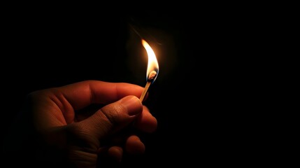 Close Up Of A Match Lit On Fire Isolated On A Black Background (Generative AI)