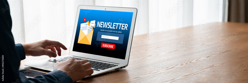 Poster newsletter signup page on computer for customer to subscribe snugly newsletter update information to