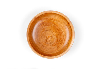 top view wooden plate or bowl isolated white background